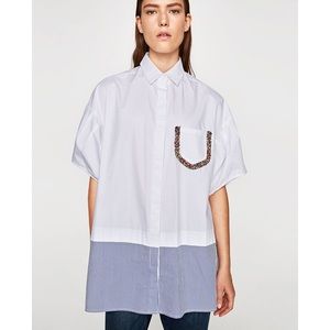 Zara Cotton Shirt w/ Pocket Embellishment